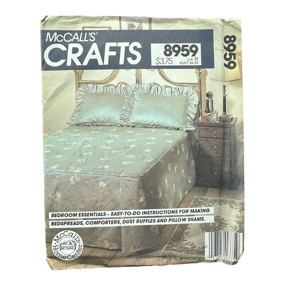 Vintage McCalls 8959 Sewing Pattern Bedroom Bedspread Comforter Dust Ruffle Sham